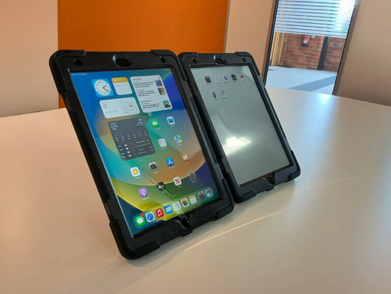 Apple iPads in rugged cases.